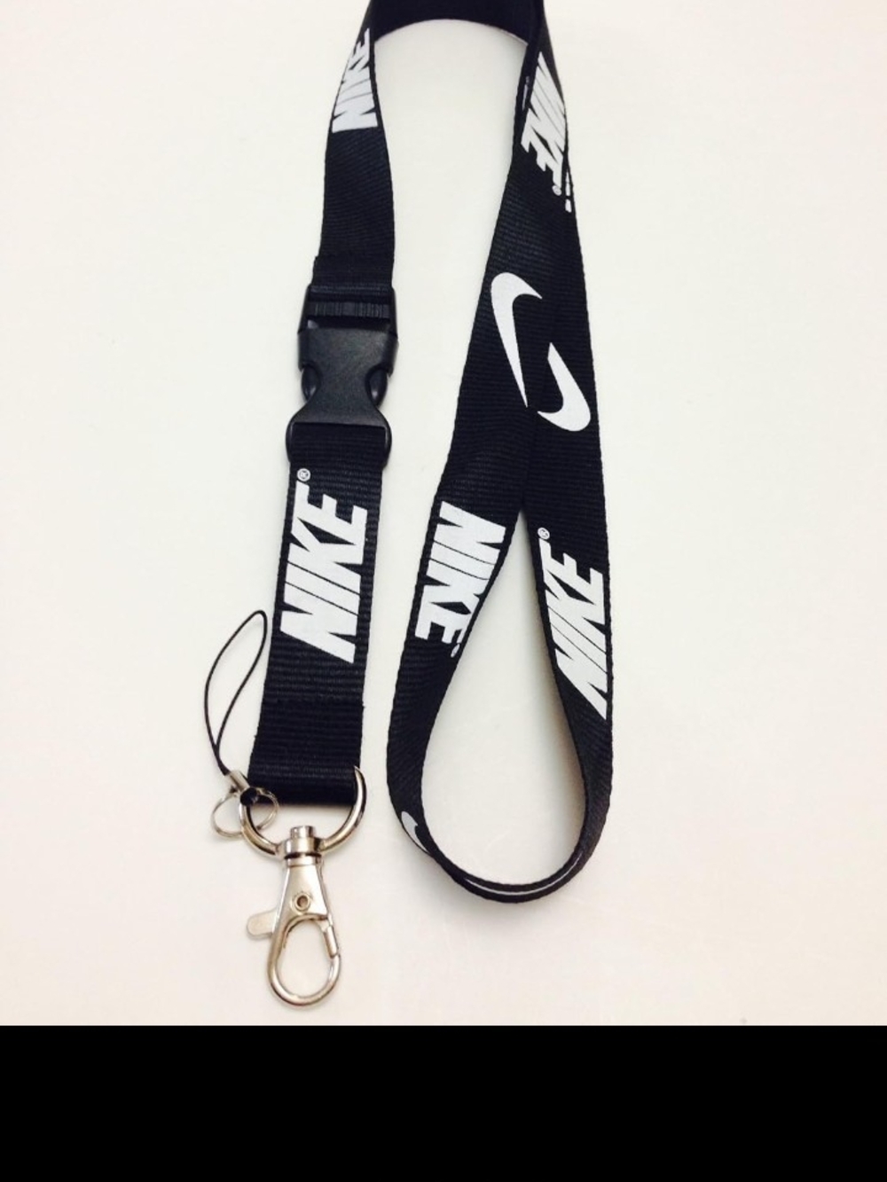 Nike Black and White Logo Lanyard with Clip
